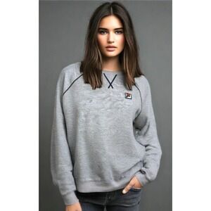 90s FILA Sweatshirt Women Size L Pull-Over Crew Raglan Long Sleeve Soft Gray EUC